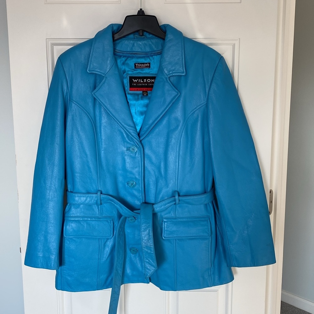 Wilsons Leather Vintage 80s 90s Limited Edition Robins Egg Leather Trench Coat